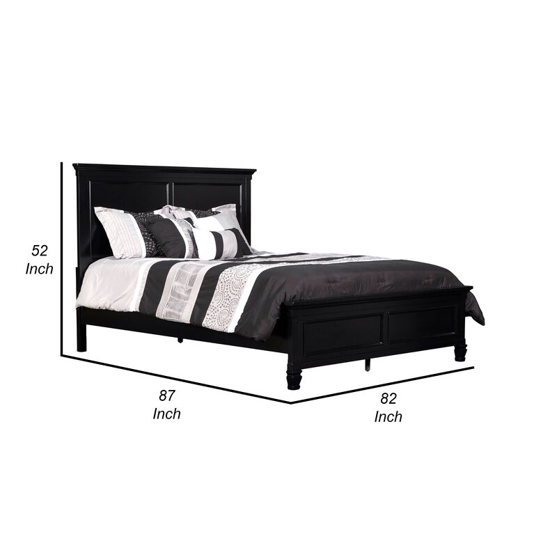 Umi King Size Bed, Classic Panel Design with Molded Details, Black Wood - Benzara