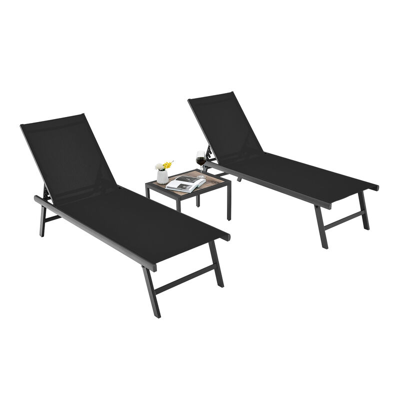 3 Piece Patio Lounge Chair Set with Table for Poolside, Garden and Backyard image number 3