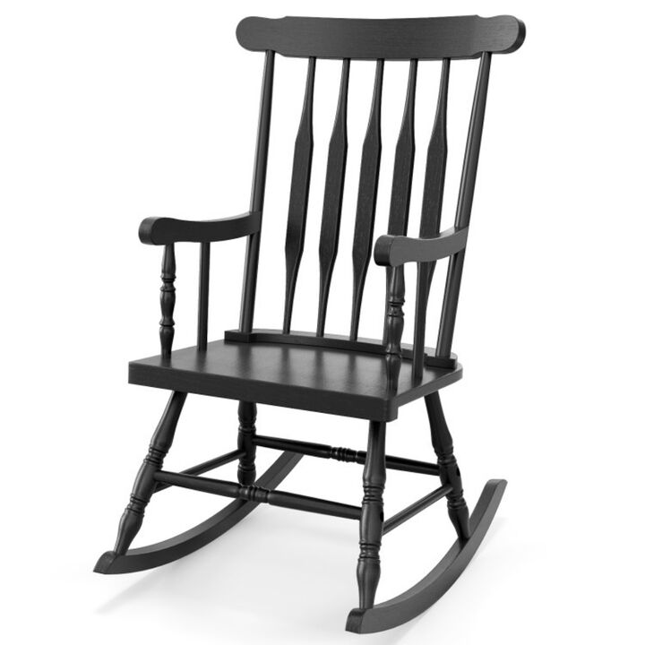 Wooden Rocking Chair with Solid Wood Frame for Patio Garden and Porch