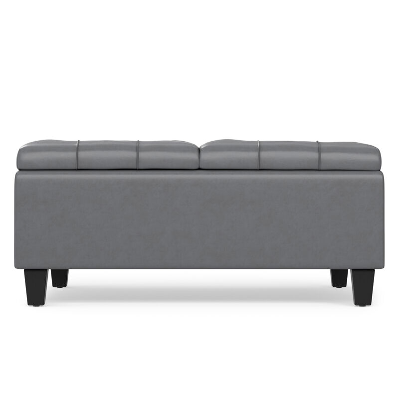 Harrison 36 inch Wide Transitional Square Coffee Table Storage Ottoman in Stone Grey Vegan Faux Leather, Assembled image number 2