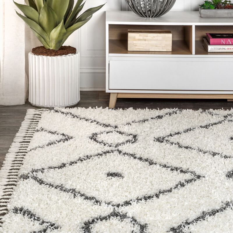 Mercer Shag Plush Tassel Moroccan Diamond Area Rug