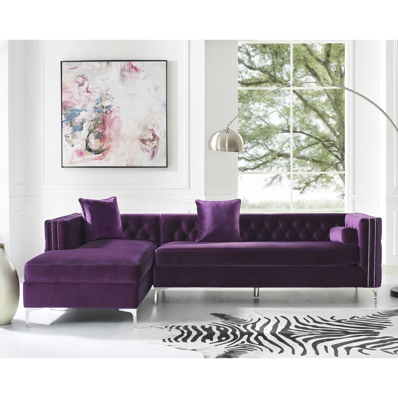 Inspired Home Clarinda Velvet Left Facing Chaise Sectional Sofa