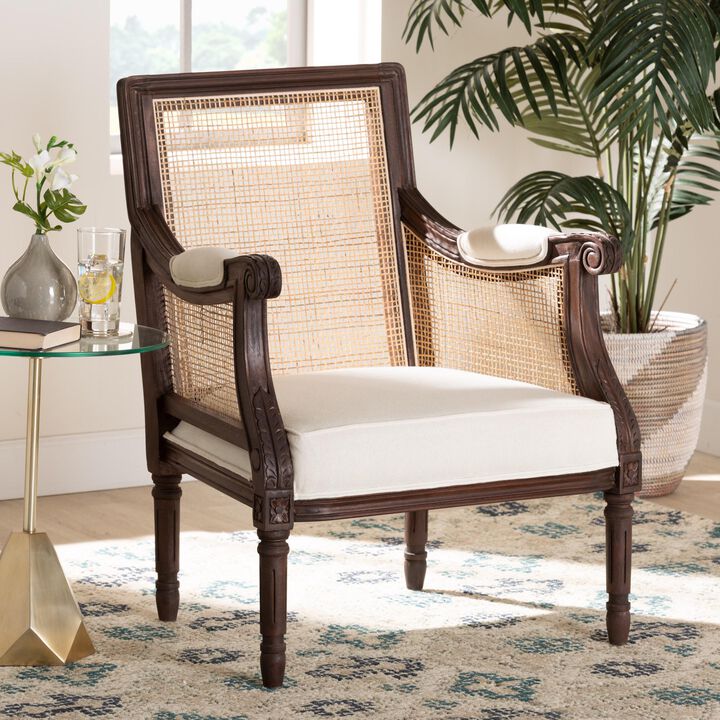 Baxton Studio Desmond Traditional French Beige Fabric and Dark Brown Finished Wood Accent Chair