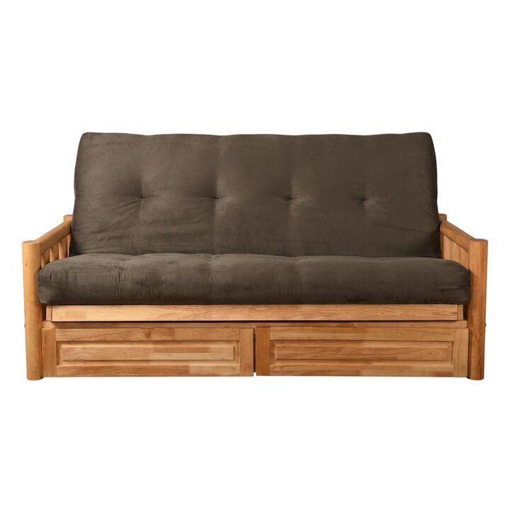 Lodge Frame-Natural Finish-Suede Gray Mattress-Storage Drawers
