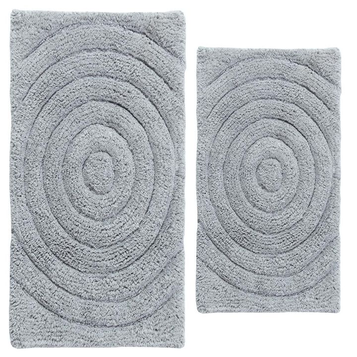 Knightsbridge Echo 220 GSF Non Skid Back Bath Rug Set - 2- Piece - 17x24 and 21x34", Silver