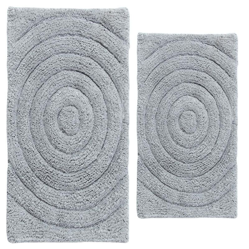 Knightsbridge Echo 220 GSF Non Skid Back Bath Rug Set - 2- Piece - 17x24 and 21x34", Silver