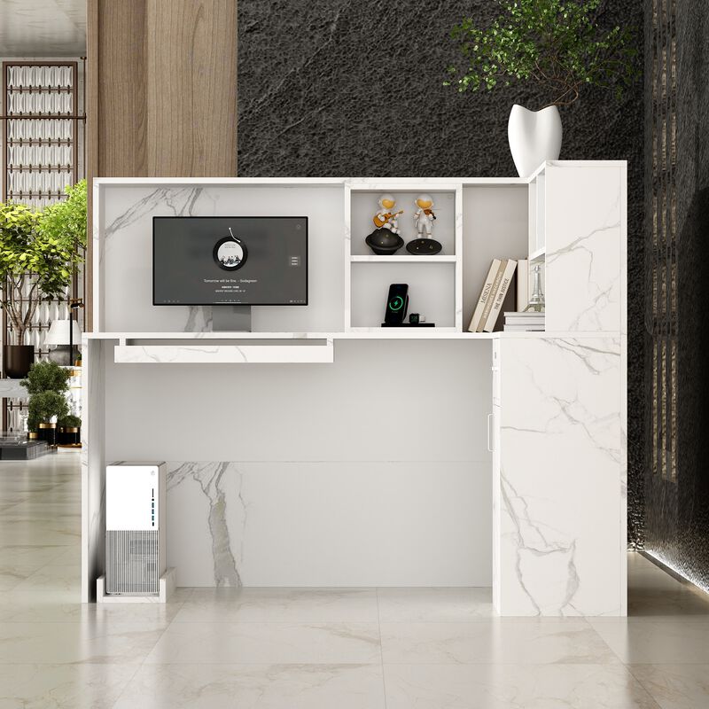 FUFU&GAGA Modern L-Shaped Office Desk with Hutch and Storage (55.9" L x 32.3" W x 48.4" H), Black