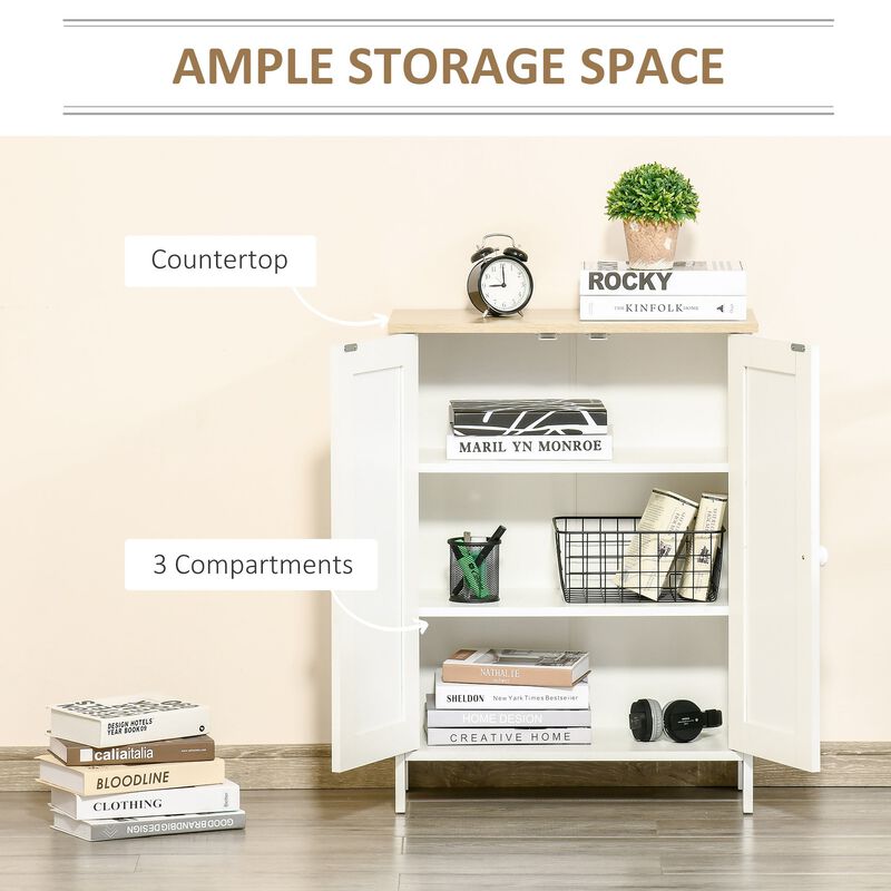 White Room Organizer: 3-Tier Storage Cabinet with Doors & Shelves