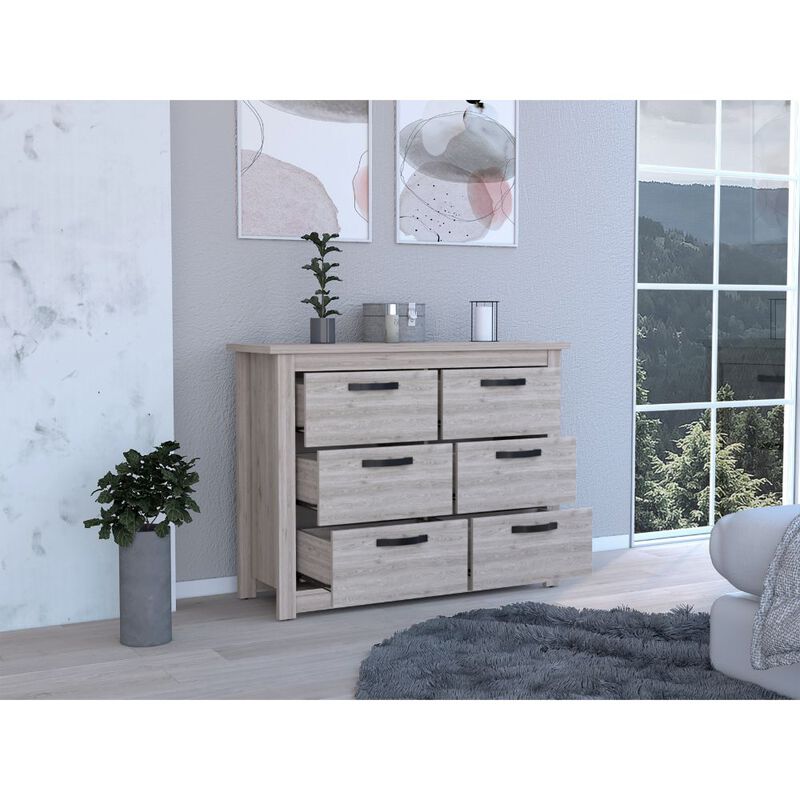 Becca 6 Drawer Double Dresser , Four Legs, Metal Hardware -Light Gray image number 4