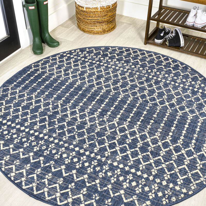 Ourika Moroccan Geometric Textured Weave Round Indoor/Outdoor Area Rug