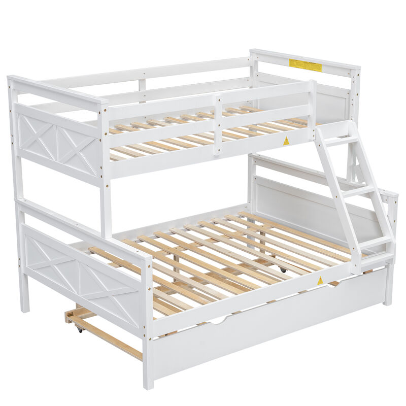 Whisen Twin over Full Bunk Bed with Ladder, Twin Size Trundle, Safety Guardrail - Gray
