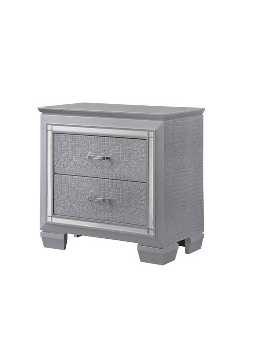 Streamdale Glam Silver Nightstand with Night Light