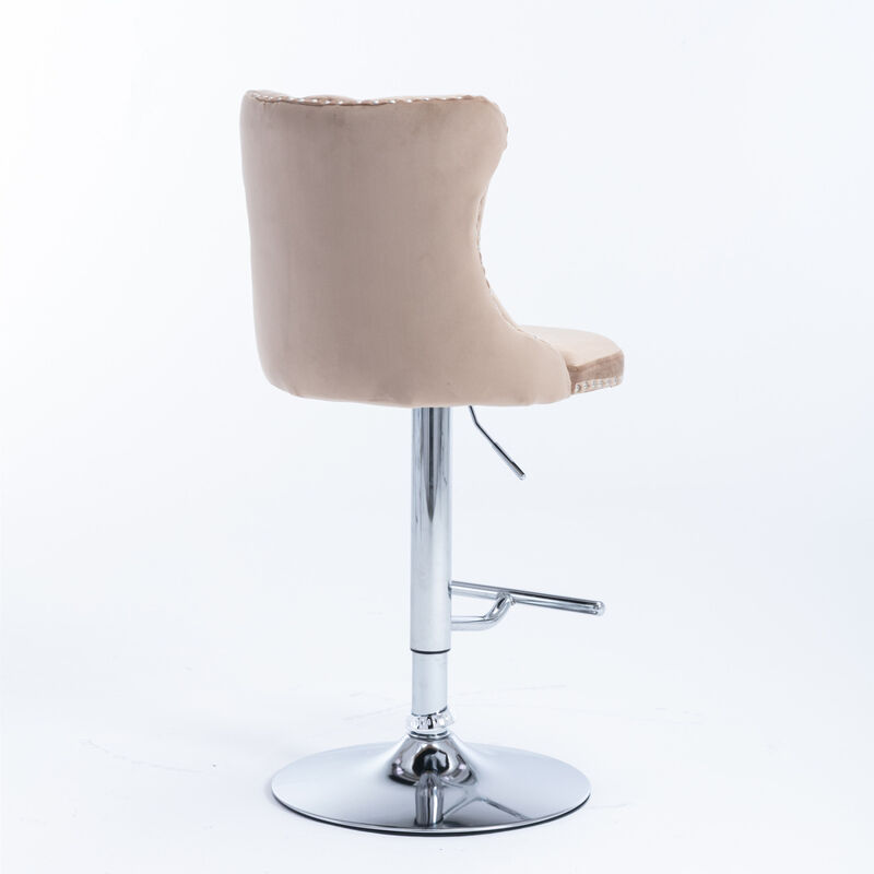 Streamdale Adjustable Khaki Velvet Bar Stools, Set of 2 image number 5