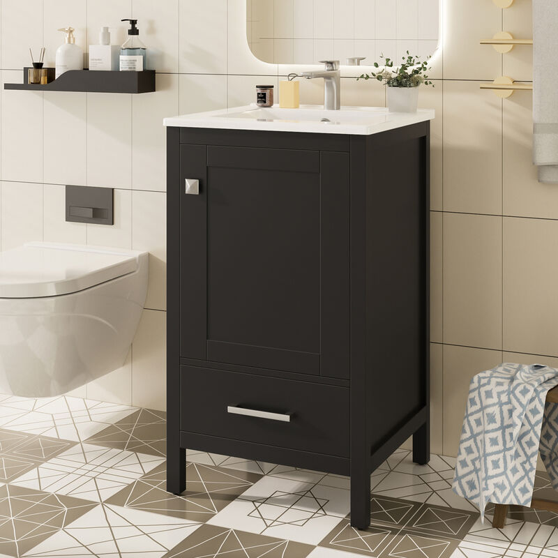ELEMENT ACE Compact Bathroom Vanity with Integrated Ceramic Sink, Soft-Close Drawer & Door, Divider Drawer, Adjustable Foot Pads for Small Bathrooms image number 3