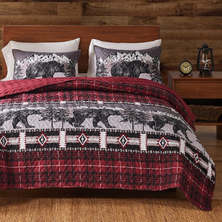 Greenland Home Timberline Quilt and Pillow Sham Set - 2-Piece - Twin/XL 68x88", Red