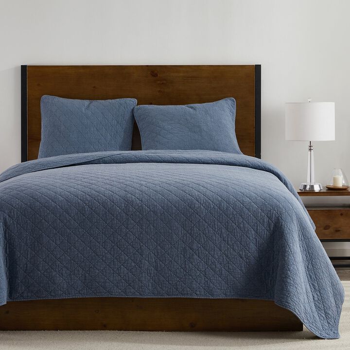 Stonewashed Cotton Gauze Blue Twin Quilt Set