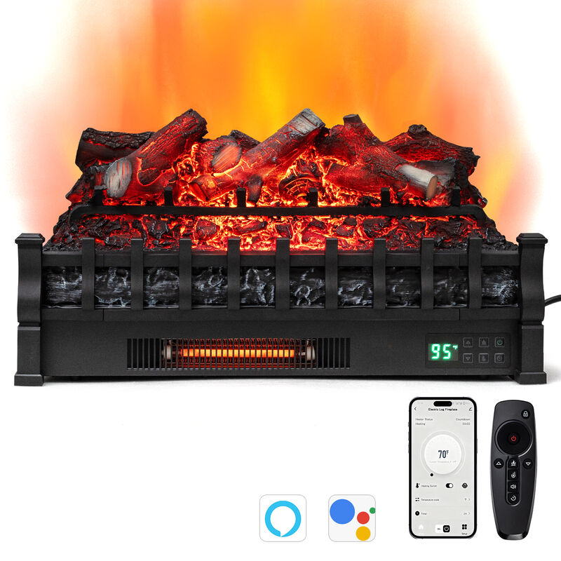 Infrared Quartz WiFi Electric Fireplace Insert with Realistic Lemonwood Logs-Black image number 3