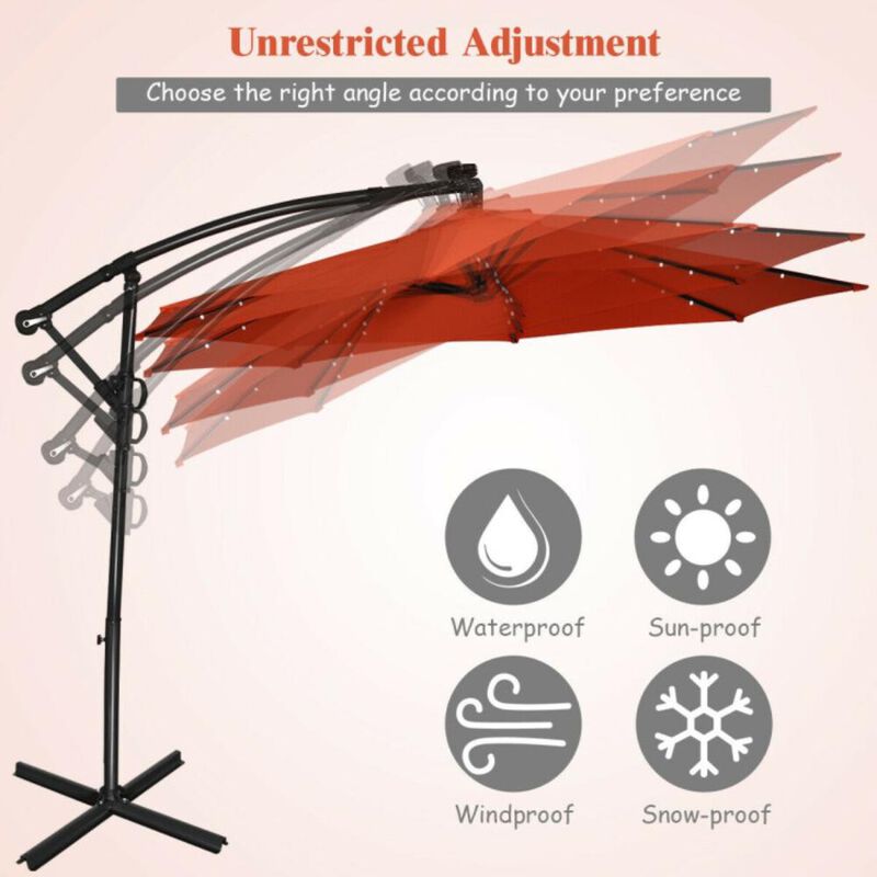 Hivvago 10 Feet 360&deg; Rotation Solar Powered LED Patio Offset Umbrella without Weight Base