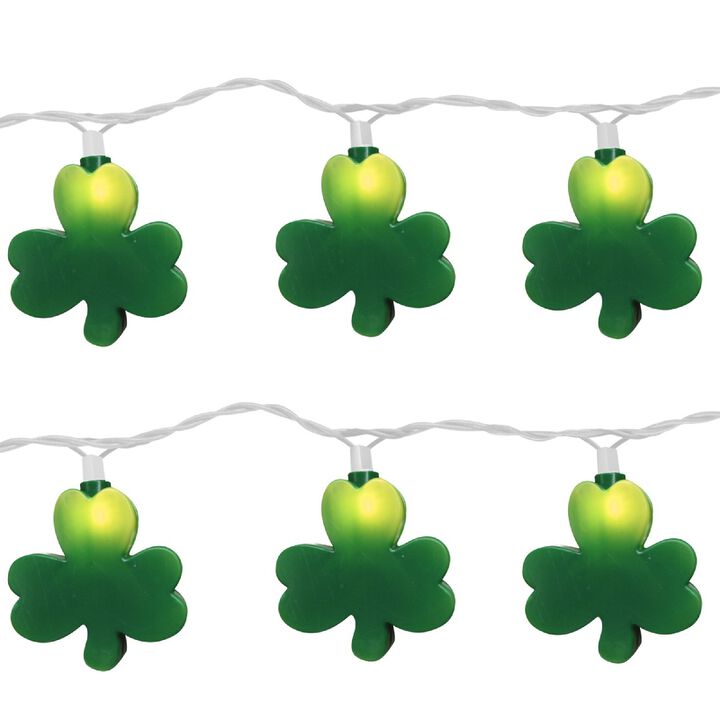 10-Count Irish St. Patrick's Shamrock Novelty Lights 11ft White Wire