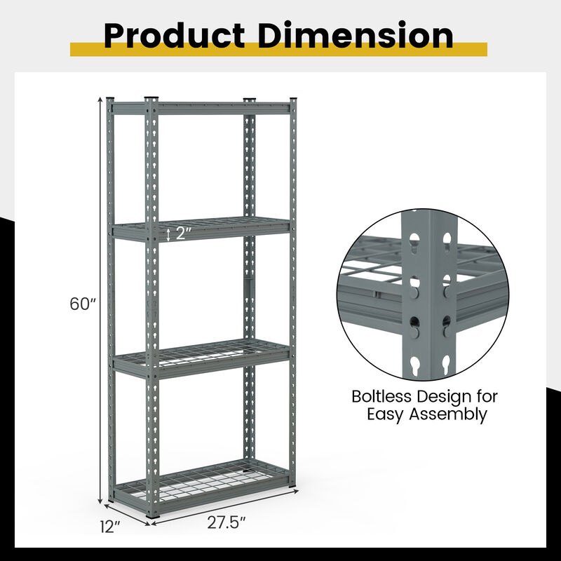 4-Tier Metal Shelving Unit with Anti-slip Foot Pad and Anti-tipping Device