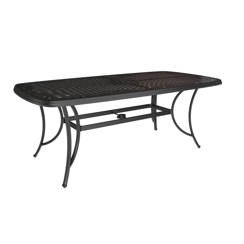 Mondawe 72.6 in Waterproof Rectangle Cast Aluminum Hollow Grid Dining Table with 2.1 in Umbrella Hole