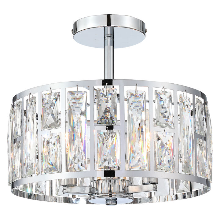 Modern Glam 3-Light Dimmable Crystal Semi Flush Mount Ceiling Light