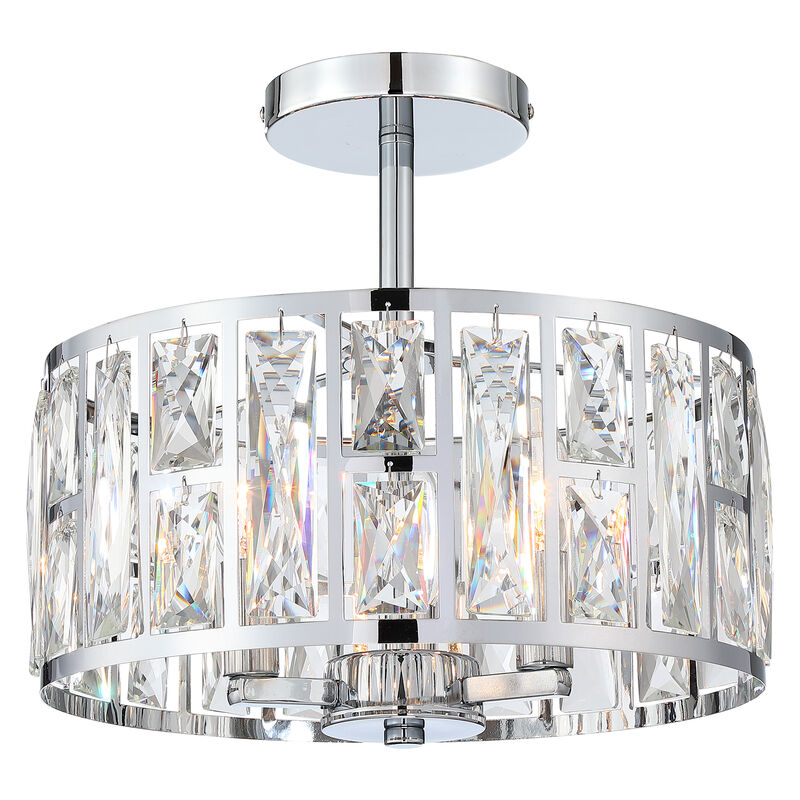 12 in. Modern Glam 3-Light Polished Chrome Semi-Flush Mount Ceiling Light with Clear K9 Crystal image number 0