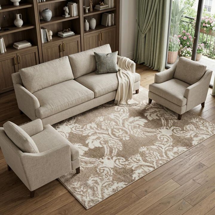 HomeRoots Damask Distressed Non Skid Area Rug