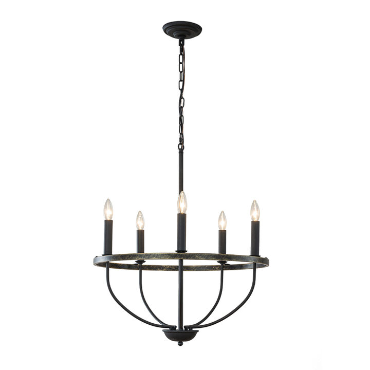 26'' 5-Light Modern Matt Black Classic Candelabra Chandelier Industrial Candle Pendant Light For Living Room Dining Room And Entryway