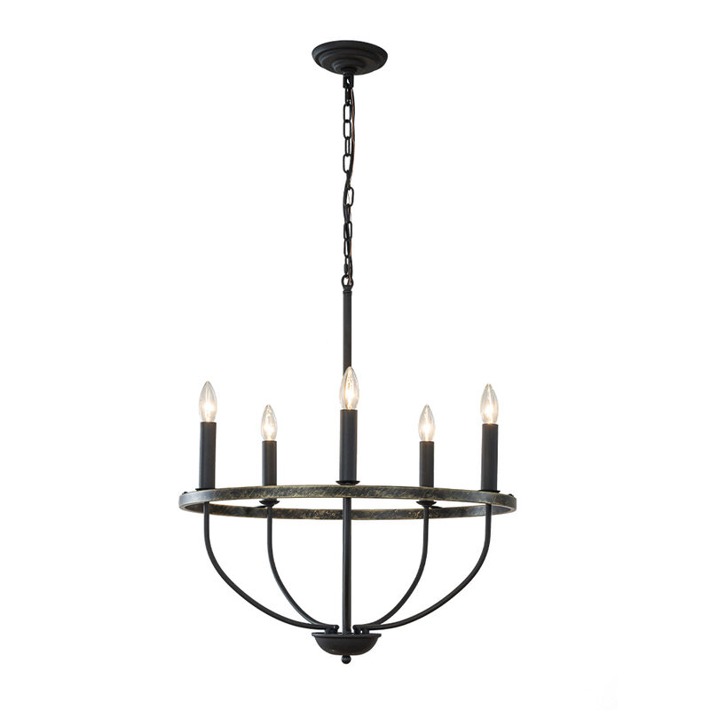 26'' 5-Light Modern Matt Black Classic Candelabra Chandelier Industrial Candle Pendant Light For Living Room Dining Room And Entryway image number 0