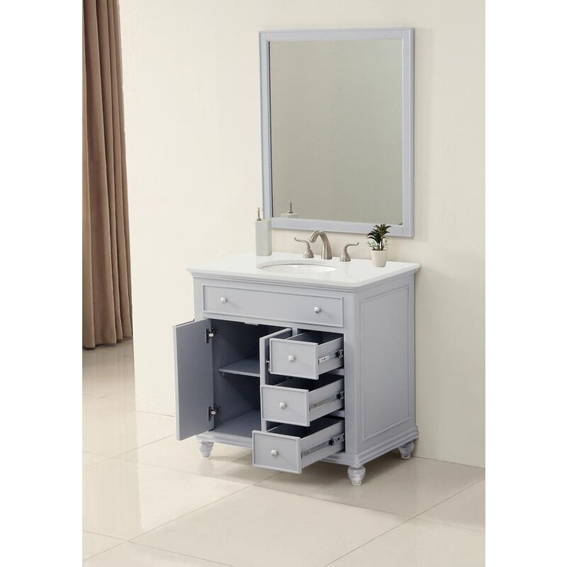 Elegant Kitchen and Bath 36 inch Single Bathroom vanity in Light Grey with ivory white engineered marble