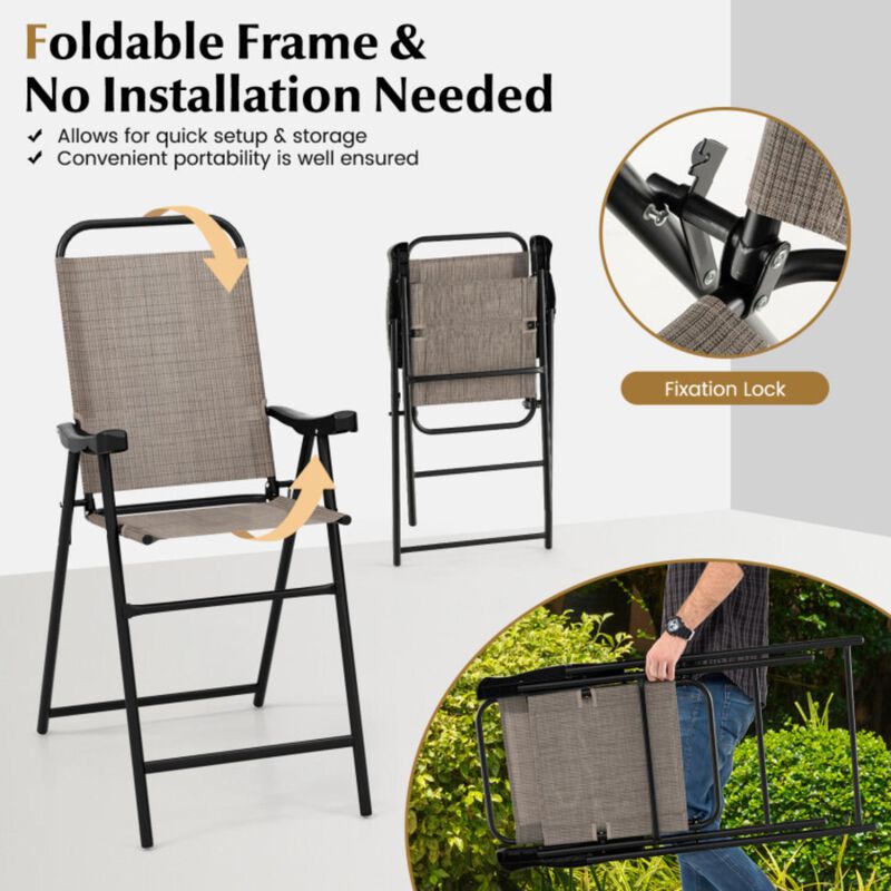 Hivvago Patio Folding Bar Stool Set of 4 with Metal Frame and Footrest