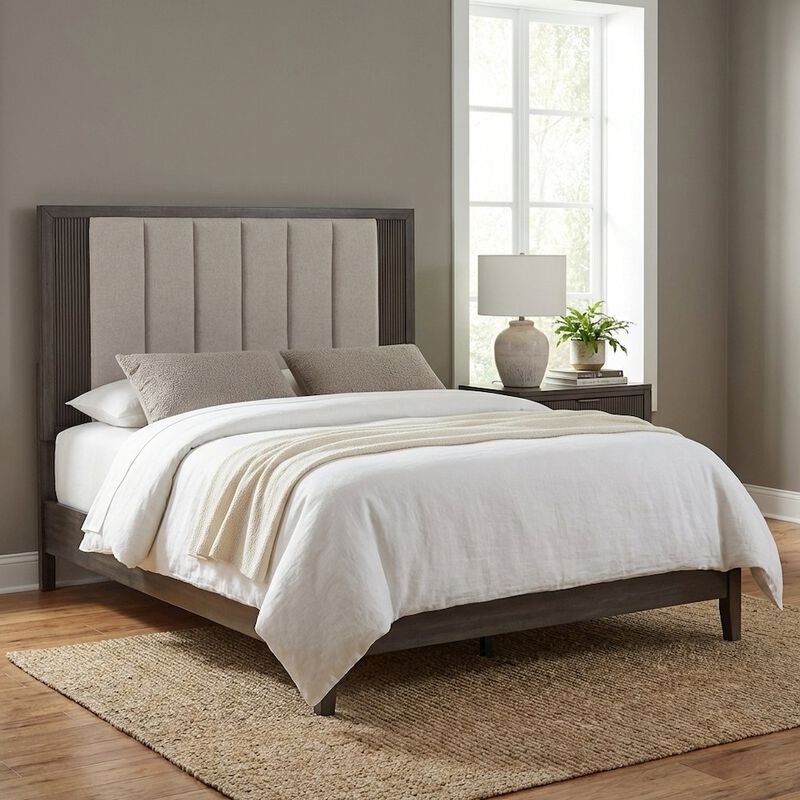 Upholstered Caffe Headboard with Modern Panel Design and Mounting Hardware image number 2