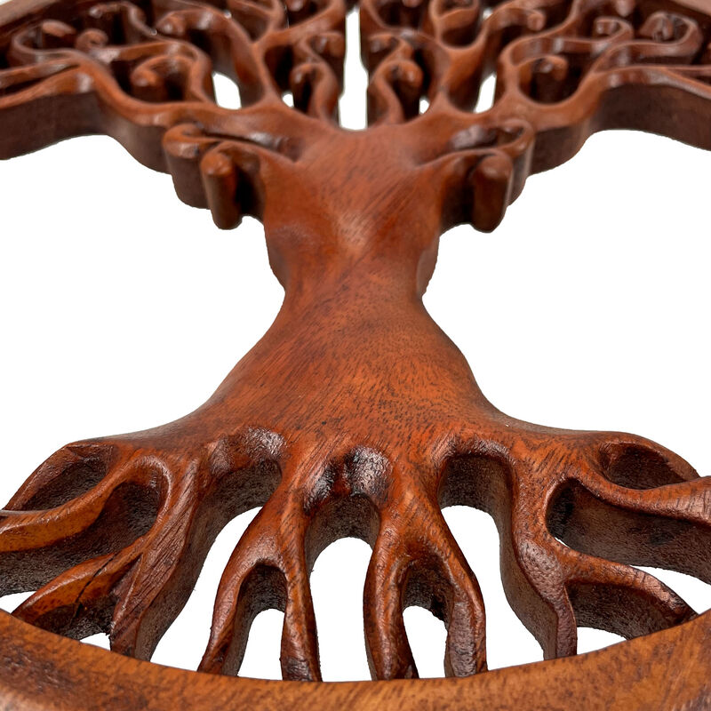 Hand Carved Mahogany Tree Of Life Wood Wall Plaque - 11.5 Inch Diameter image number 4
