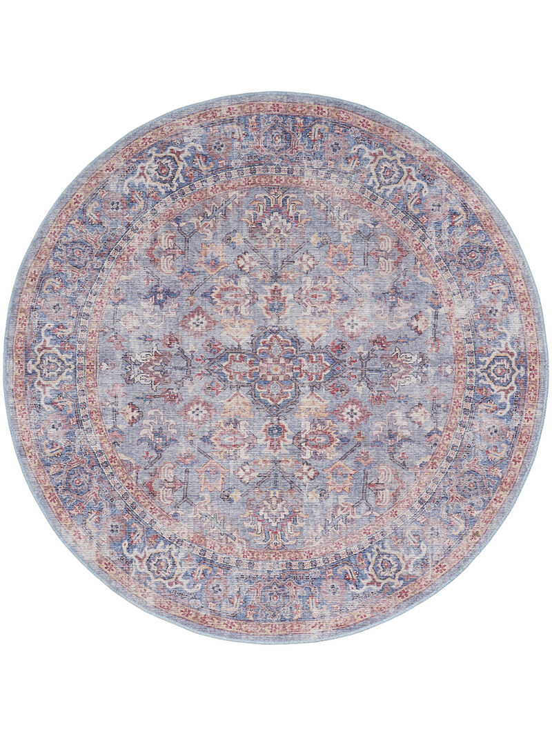 Machine Washable Series 1 SR104 Blue/Multicolor 5'3" x Round Rug