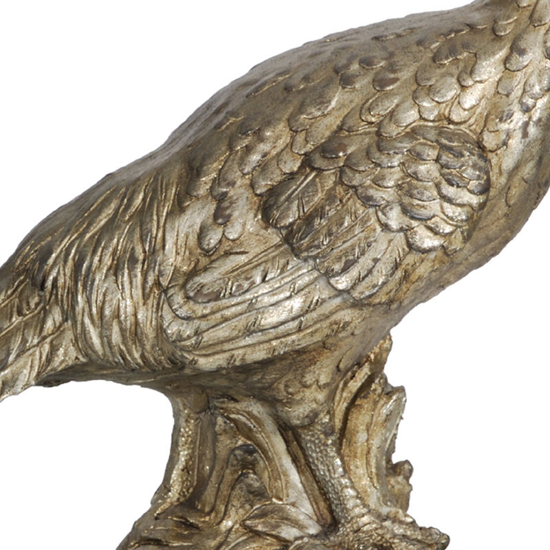20 Inch Bird Sculpture Decor, Perched Pheasant, Antique Gold Resin-Benzara image number 2