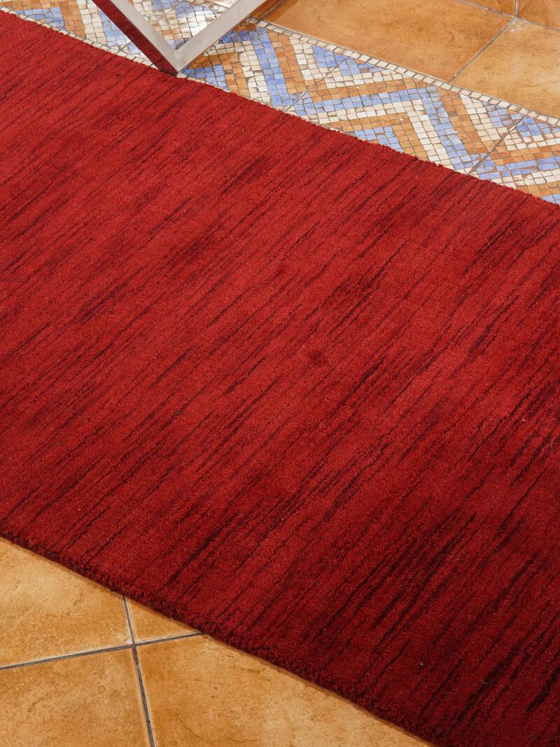 RUGSOTIC CARPETS HAND KNOTTED LOOM WOOL ECO-FRIENDLY AREA RUGS  - 2'6''x10', Runner, Red Color, Contemporary Modern Design, High Pile Thick Handmade Anti Skid Rugs for Living Room (L00100)