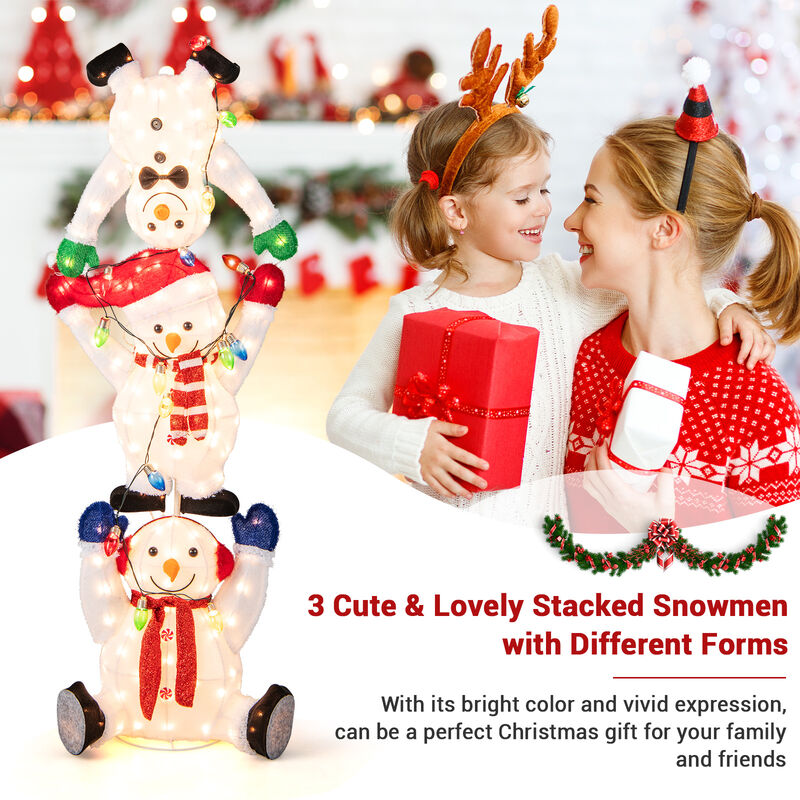 5.6 Feet Lighted Stacked Snowmen Christmas Decoration image number 5