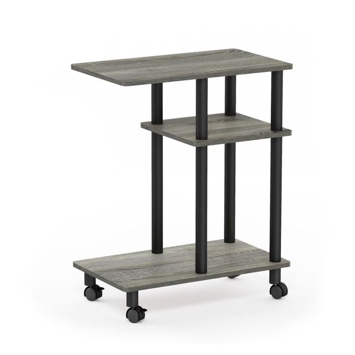 Furinno Turn-N-Tube C Shaped Side Table with Casters, French Oak Grey/Black
