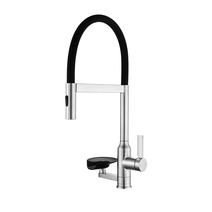 Kitchen Faucet with Magnetic Pull‑Out Sprayer, 360&deg; Swivel Single Handle High Arc Sink Faucet with Glass Rinser
