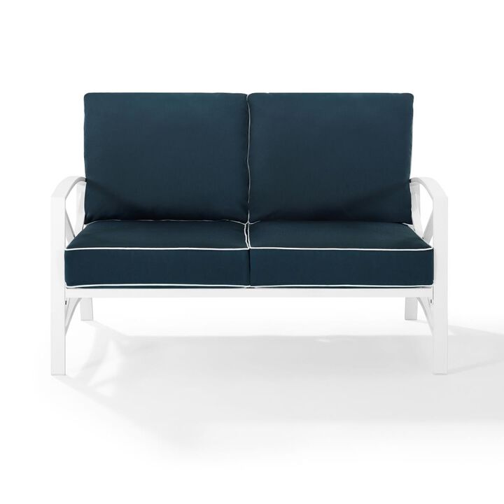 Crosley Furniture  Kaplan Loveseat in White with Navy - 32 x 54 x 30.5 in.
