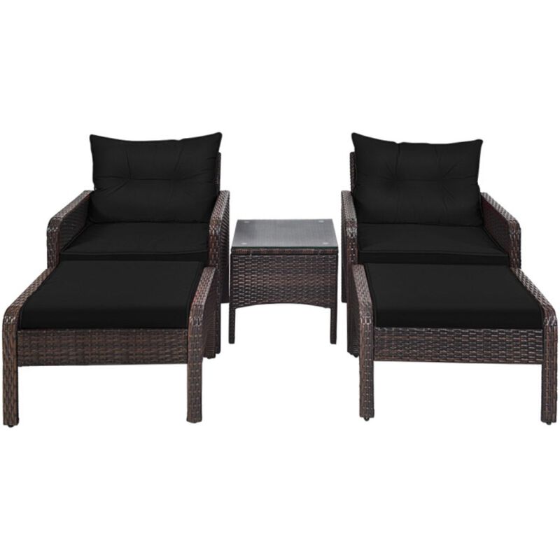Hivvago 5 Pieces Patio Rattan Sofa Ottoman Furniture Set with Cushions