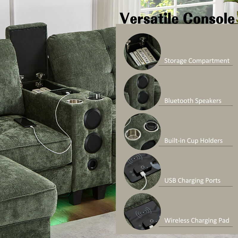 Merax Multifunctional Sectional Sofa with RGB LED Lights & Bluetooth Speakers - Chenille Fabric image number 6