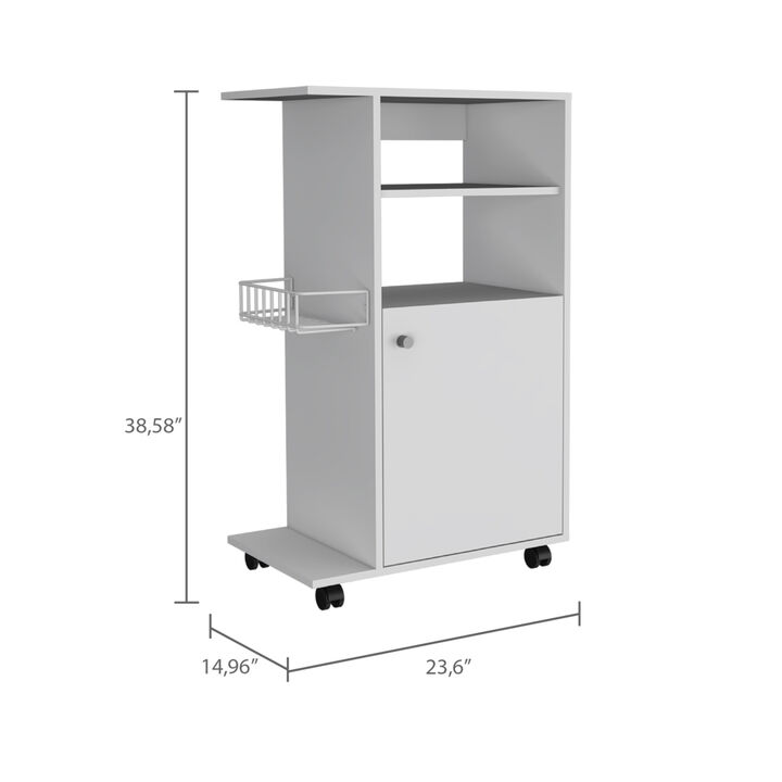 Clip Kitchen Cart, Single Door Cabinet, Four Casters -White