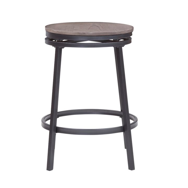 Stockton 25" Backless Metal Swivel Stool- Slate Grey - Grey Oak Seat