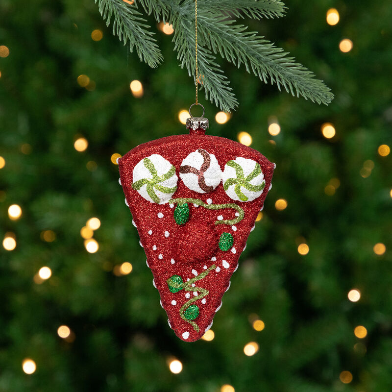 5" Red and Green Shatterproof Strawberry Cake Slice Christmas Ornament image number 1