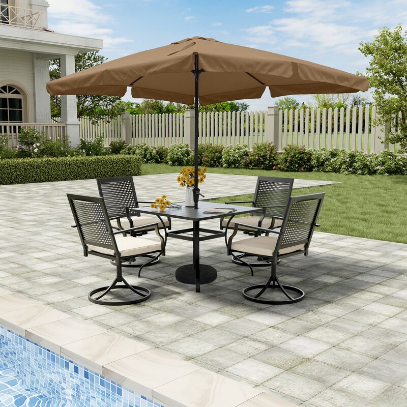 Mondawe 8 ft. x 10 ft. Square Crank Design Skirt with Skylight Outdoor Market Umbrella With Base