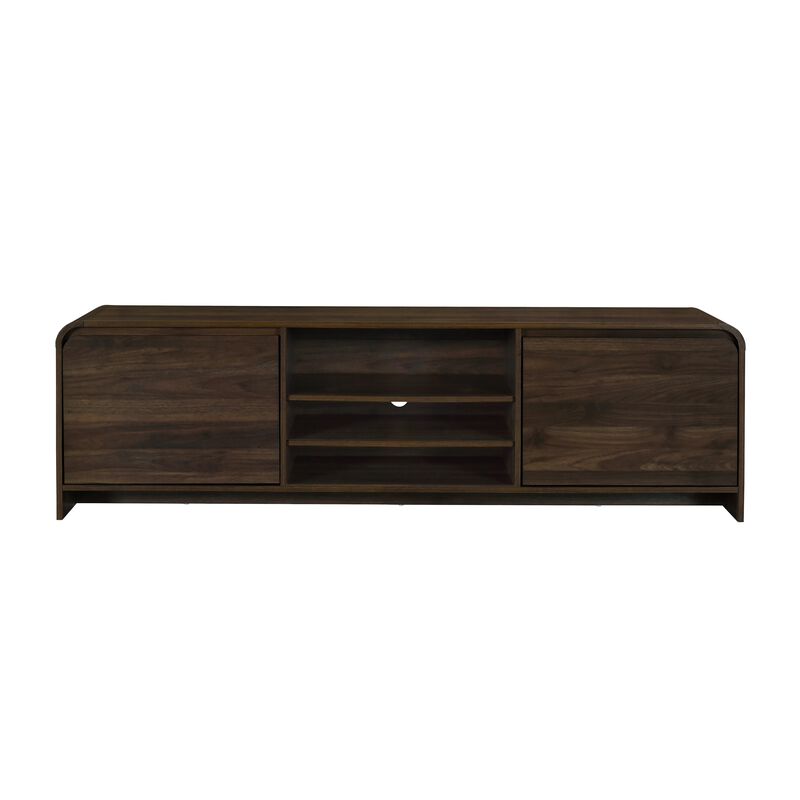 Maria TV Stand Media Cabinet, 2 Drawer and Shelves, Brown Wood 71 Inch - Benzara
