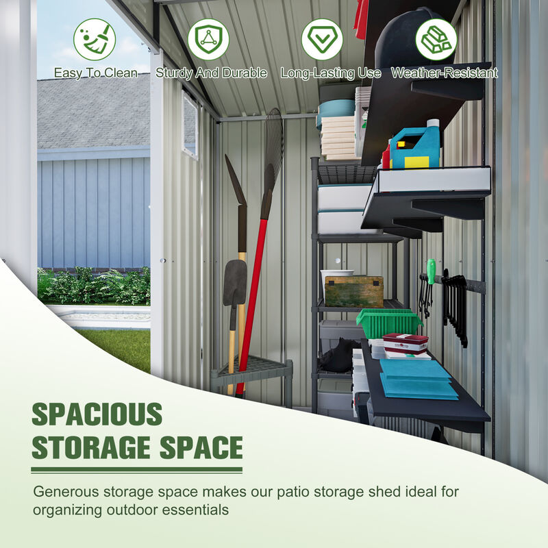 WOW PIONEER Waterproof Weather-Resistant Metal Outdoor Utility Storage Shed with Lockable Door for Backyard Garden Patio Lawn Tool Organization image number 3