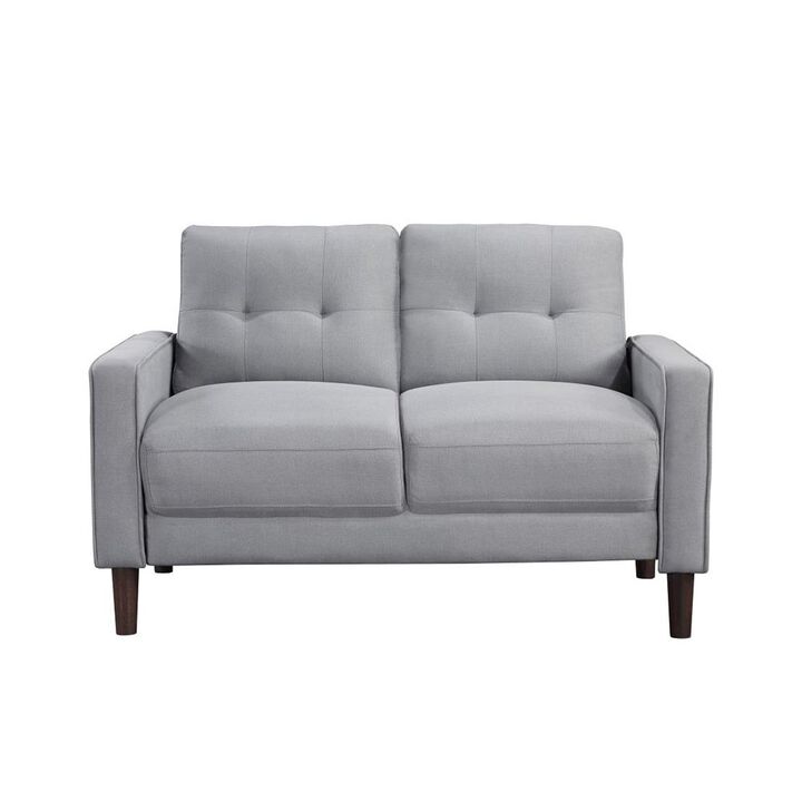 Simple Relax Upholstered Track Arms Tufted Loveseat in Grey and Dark Brown